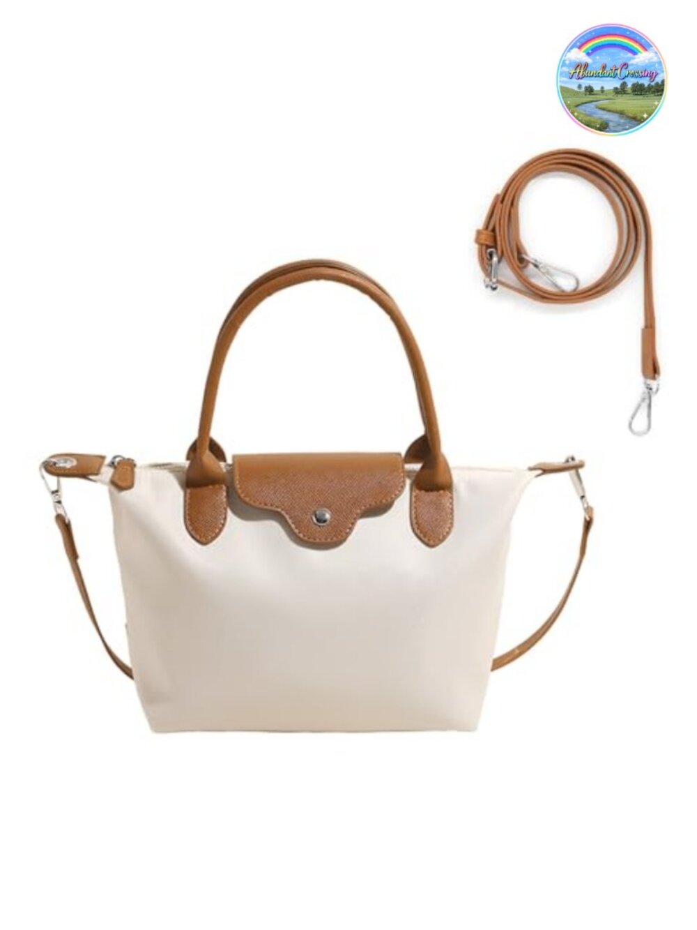Water Resistant Nylon Mini Crossbody Tote Bag with Leather Strap